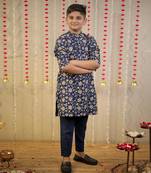 Ink blue block printed kurta set.