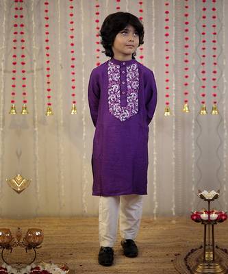 Purple block printed kurta 1
