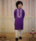 Purple block printed kurta