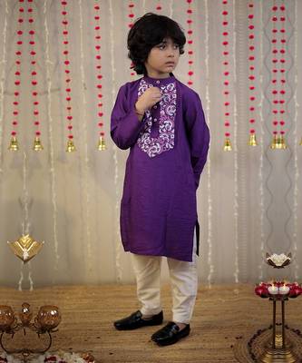 Purple block printed kurta 2