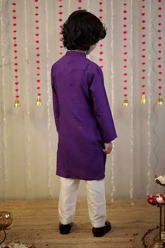 Purple block printed kurta