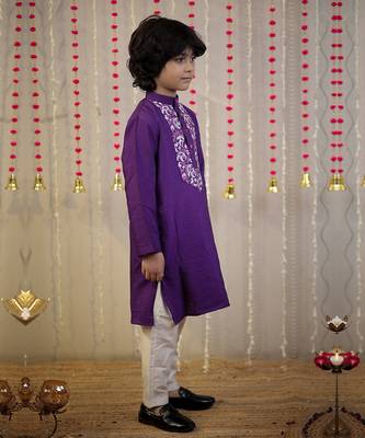 Purple block printed kurta 4