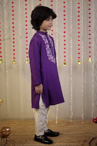 Purple block printed kurta