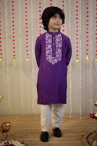 Purple block printed kurta
