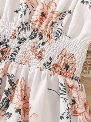 Light orange color printed cotton blend fit&flared style dresses 2