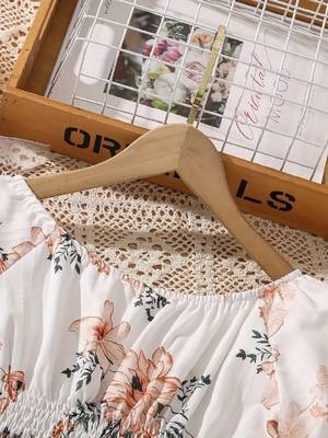 Light orange color printed cotton blend fit&flared style dresses 3