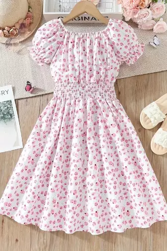 Pink color printed cotton blend fit&flared style dresses