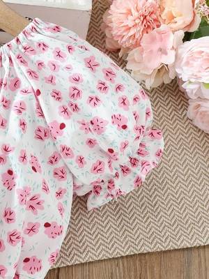 Pink color printed cotton blend fit&flared style dresses 3