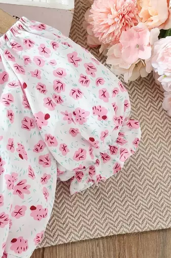 Pink color printed cotton blend fit&flared style dresses