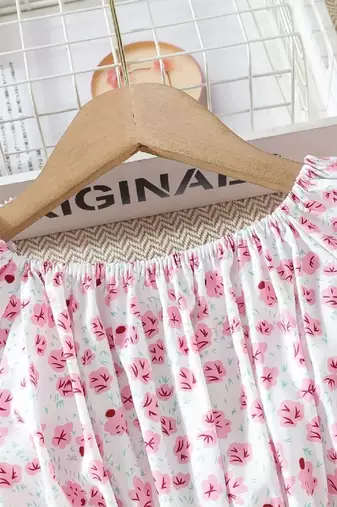 Pink color printed cotton blend fit&flared style dresses