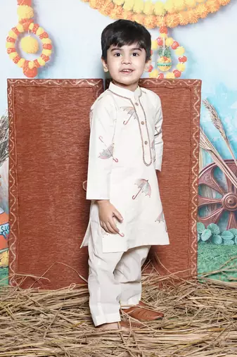  Off White Umbrella Embroidery Kurta Pant