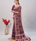 Soft cotton handicraft ajrakh print saree with blouse piece