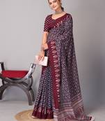 Soft cotton handicraft ajrakh print saree with blouse piece