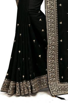 Designer black heavy zari embroidery work silk saree 4
