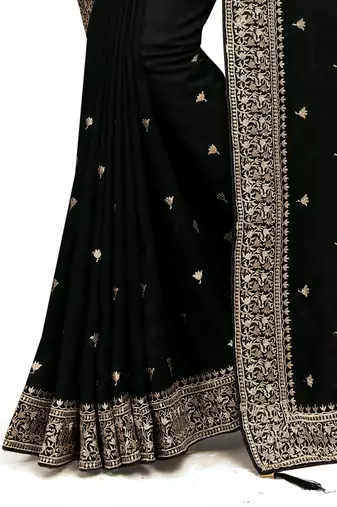 Designer black heavy zari embroidery work silk saree