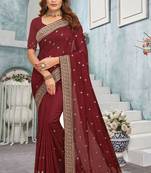 Designer maroon heavy zari embroidery work silk saree