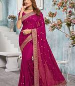 Designer rani heavy zari embroidery work silk saree