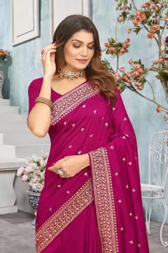 Designer rani heavy zari embroidery work silk saree