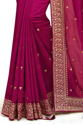 Designer rani heavy zari embroidery work silk saree 4