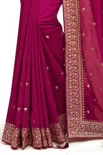 Designer rani heavy zari embroidery work silk saree