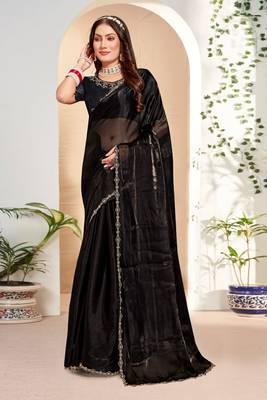 Designer black handwork zarkan cutwork silk saree 1
