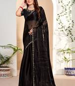 Designer black handwork zarkan cutwork silk saree