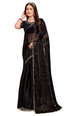 Designer black handwork zarkan cutwork silk saree 3