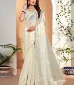 Designer cream handwork zarkan cutwork silk saree