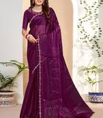 Designer wine handwork zarkan cutwork silk saree