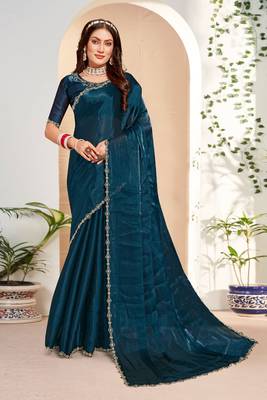 Designer morpeach handwork zarkan cutwork silk saree 1