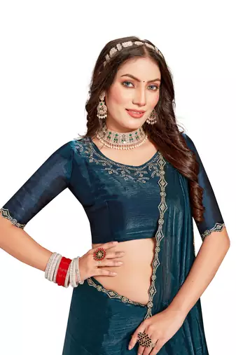 Designer morpeach handwork zarkan cutwork silk saree