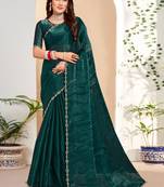 Designer rama green handwork zarkan cutwork silk saree