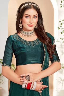 Designer rama green handwork zarkan cutwork silk saree 2