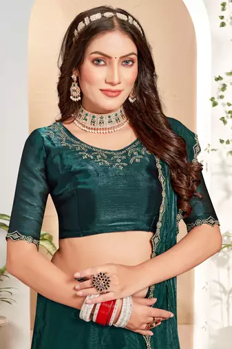 Designer rama green handwork zarkan cutwork silk saree