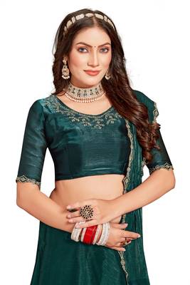 Designer rama green handwork zarkan cutwork silk saree 4