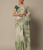 Beige Soft Georgette Digital Printed Thread Saree with Unstitched Blouse 