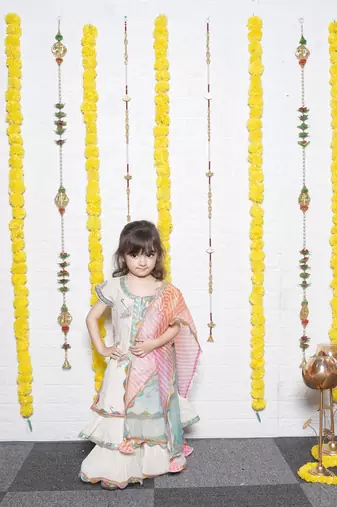  Off White Umbrella Embroidery Kurti Sharara
