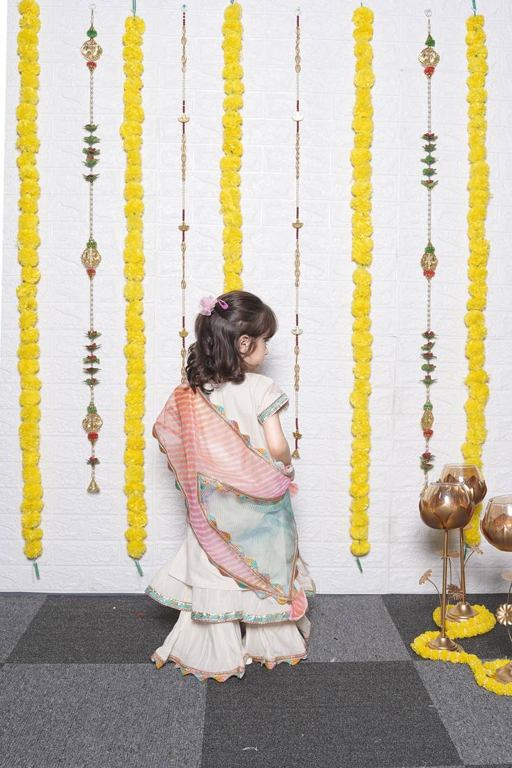  Off White Umbrella Embroidery Kurti Sharara