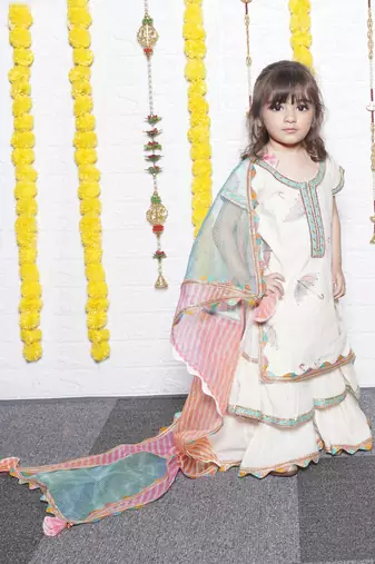  Off White Umbrella Embroidery Kurti Sharara