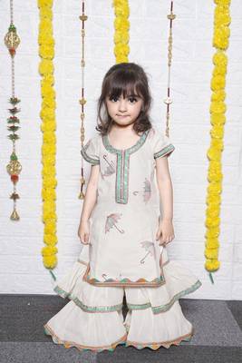  Off White Umbrella Embroidery Kurti Sharara 1