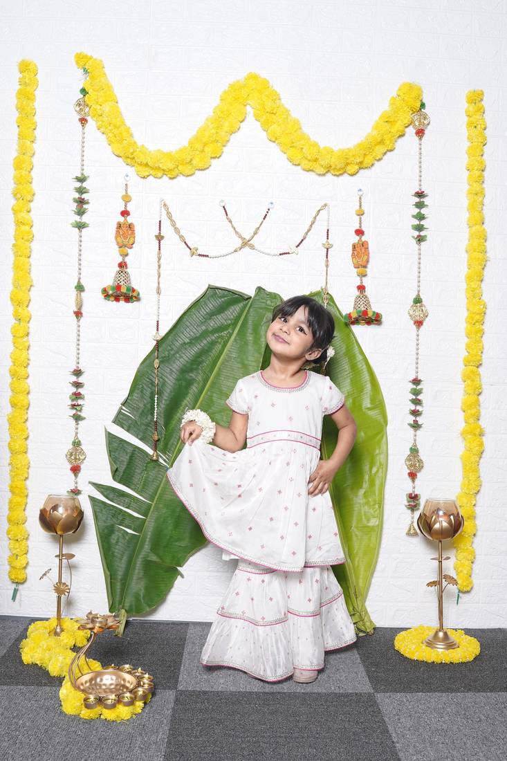 Pink Printed Chanderi Kurti Sharara