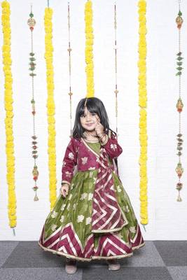 Mehroon Green Anarkali Chanderi 1