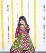 Mehroon Green Anarkali Chanderi