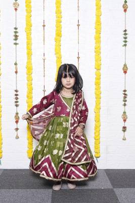 Mehroon Green Anarkali Chanderi 2