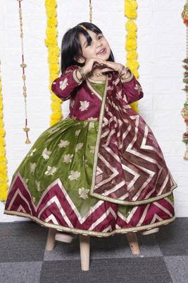 Mehroon Green Anarkali Chanderi 4