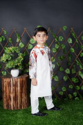 White Kurta Pant With lion Printed  1