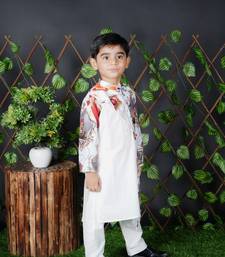 White Kurta Pant With lion Printed 