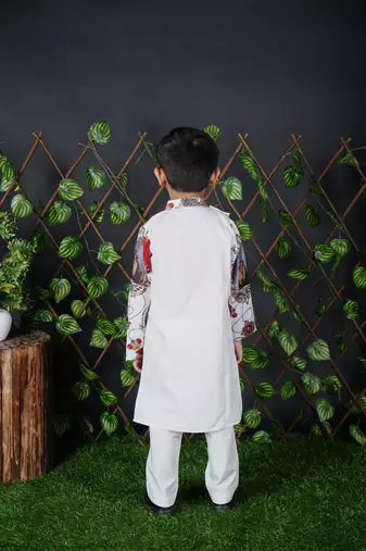 White Kurta Pant With lion Printed 