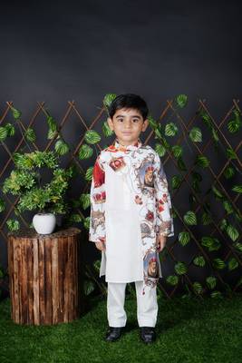 White Kurta Pant With lion Printed  3