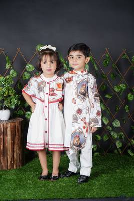 White Kurta Pant With lion Printed  4